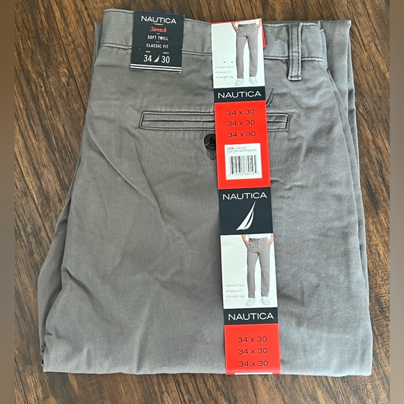 Nautica Men’s Stretch Soft Twill Pants 34x30 Gray Classic Fit Straight Leg NWT - Picture 1 of 5
